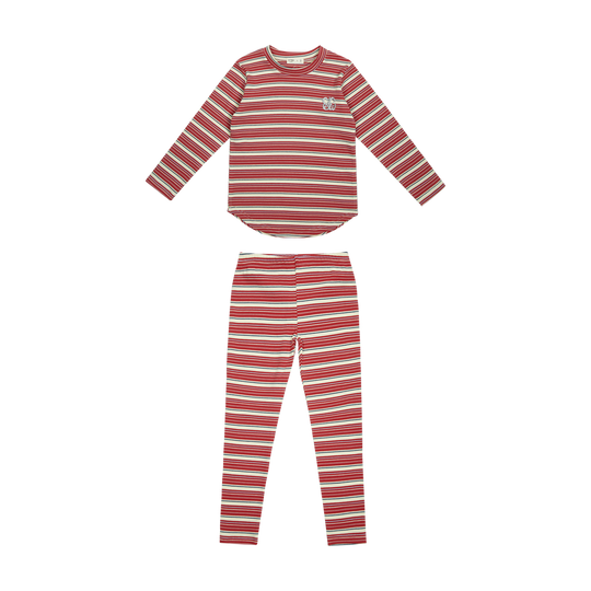 Stripe Ribbed Set - Cherry
