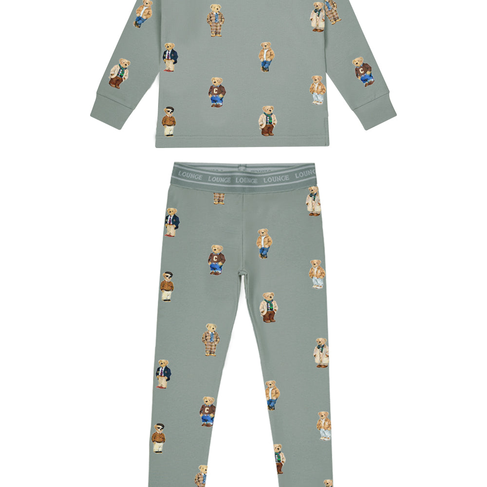 Teddy Pattern Lounge Crewneck Set - Jade