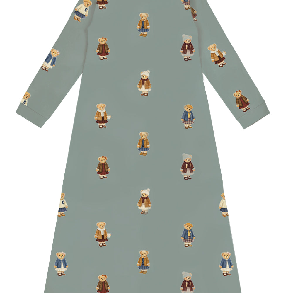 Teddy Pattern Lounge Nightgown - Jade