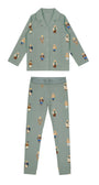 Teddy Pattern Lounge Grandpa Set - Jade